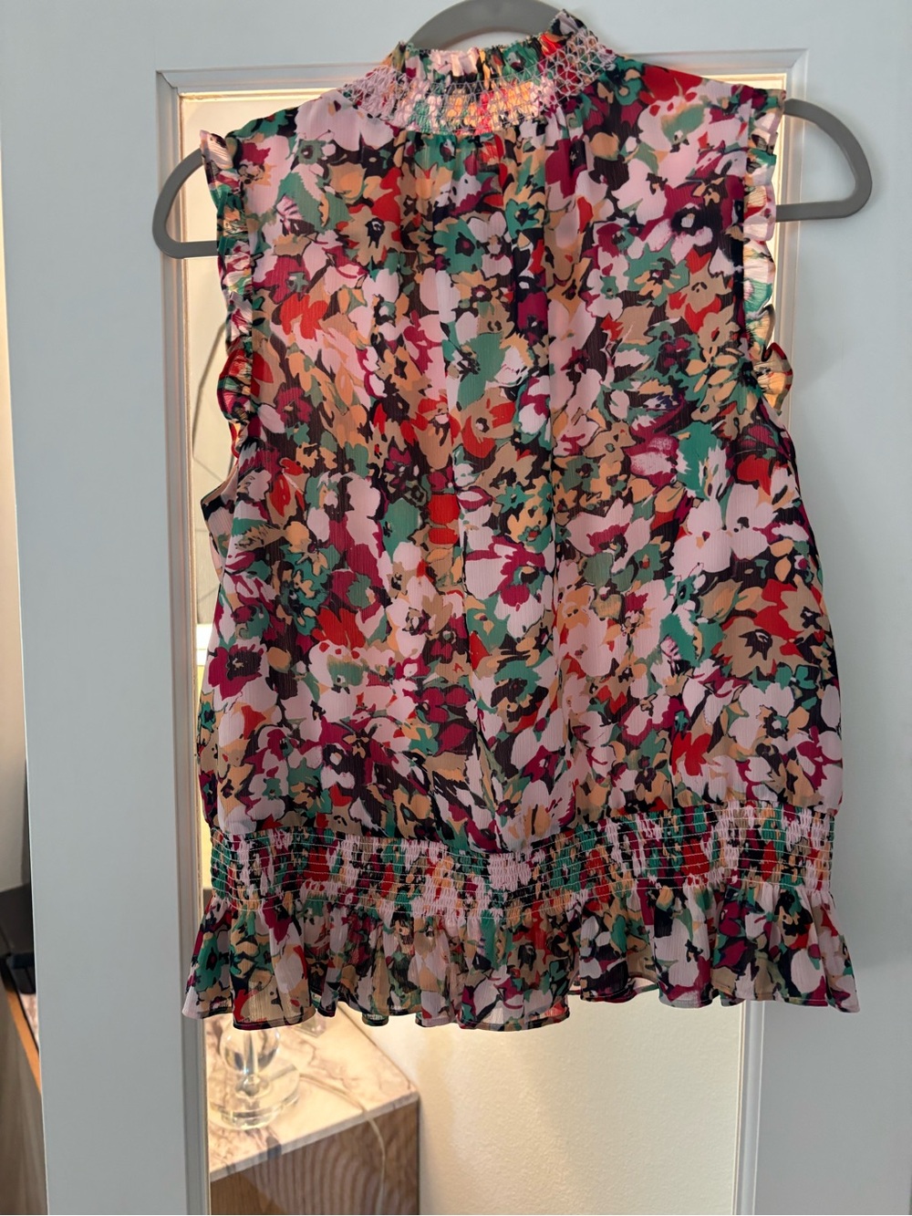 J. Crew Floral Smocked-Neck Sleeveless Camisole - Pink Green Multi